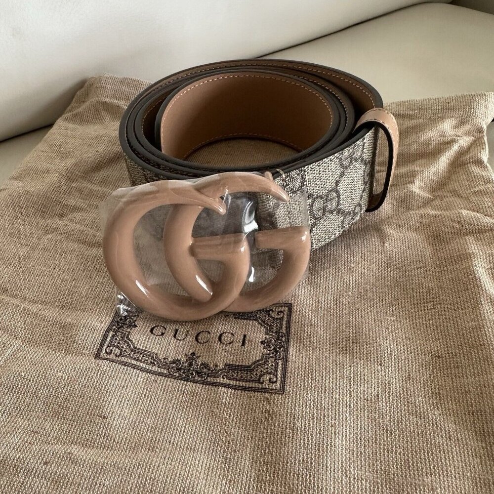NEW Gucci Gucci GG Marmont Wide Belt 80 CM 32 In Pink Brown GG Supreme - Picture 3 of 9